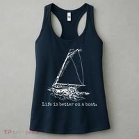 Life Is Better On A Boat Sailboat Sketch Cool Sailing Gifts Women's Tank Top thumb 3