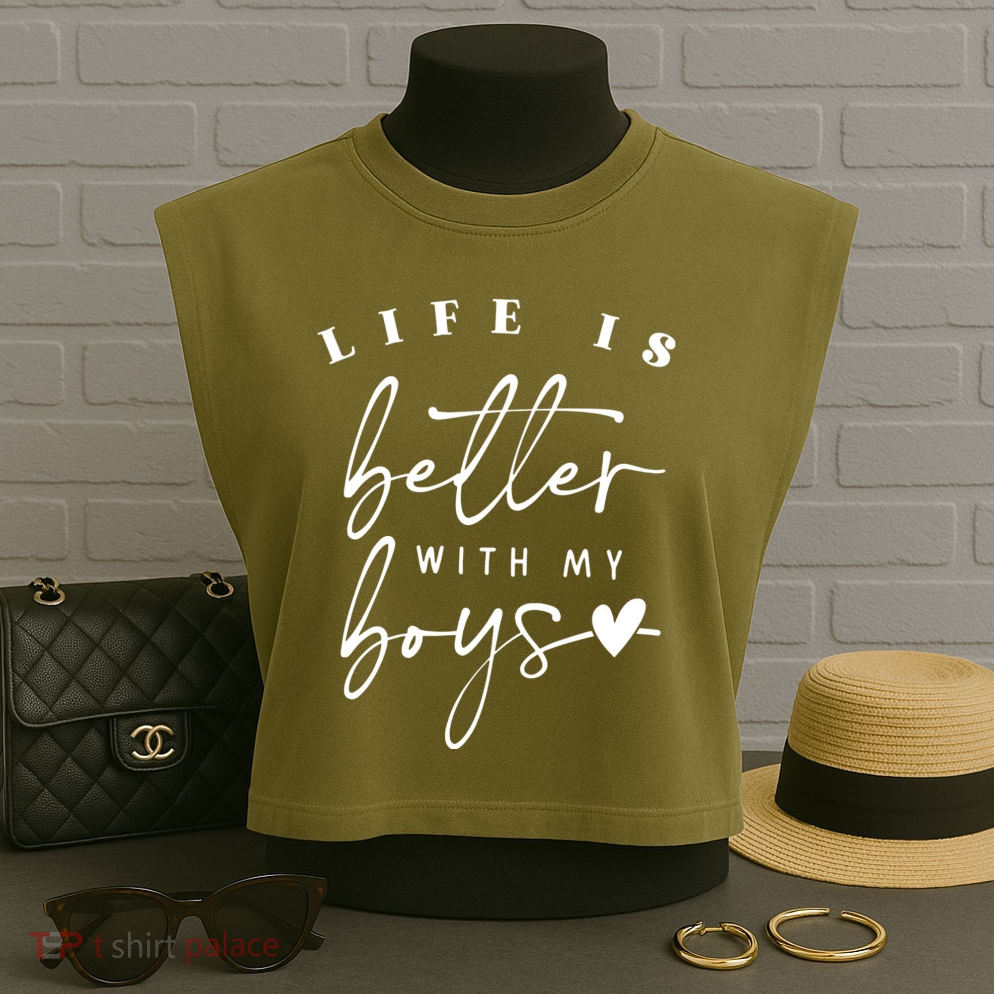 Life Is Better With My Boy Mom Boy Mama Mothers Day Garment-Dyed Women's Muscle Tee
