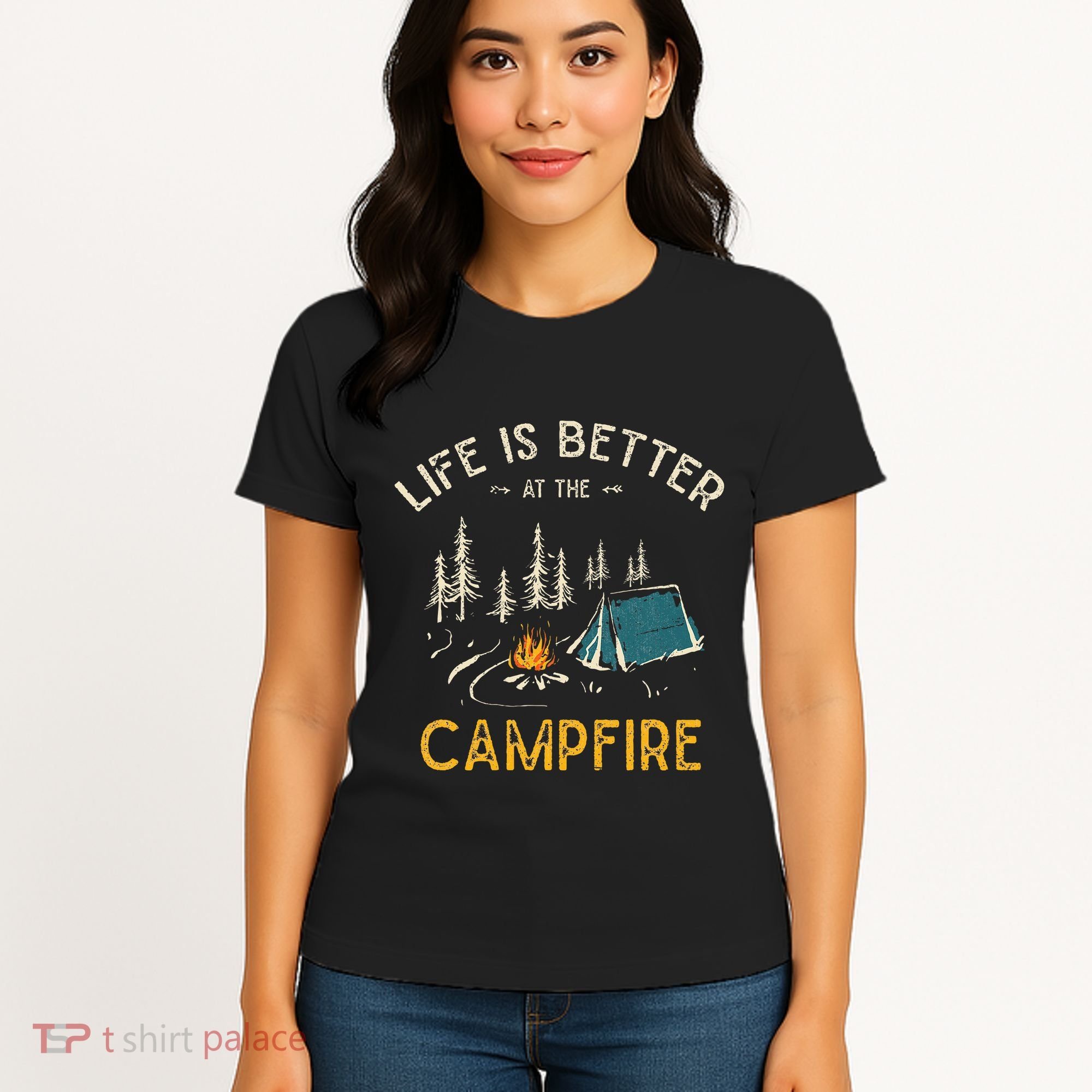 Life Is Better At The Campfire Funny Camper Camp Camping Women's T-Shirt