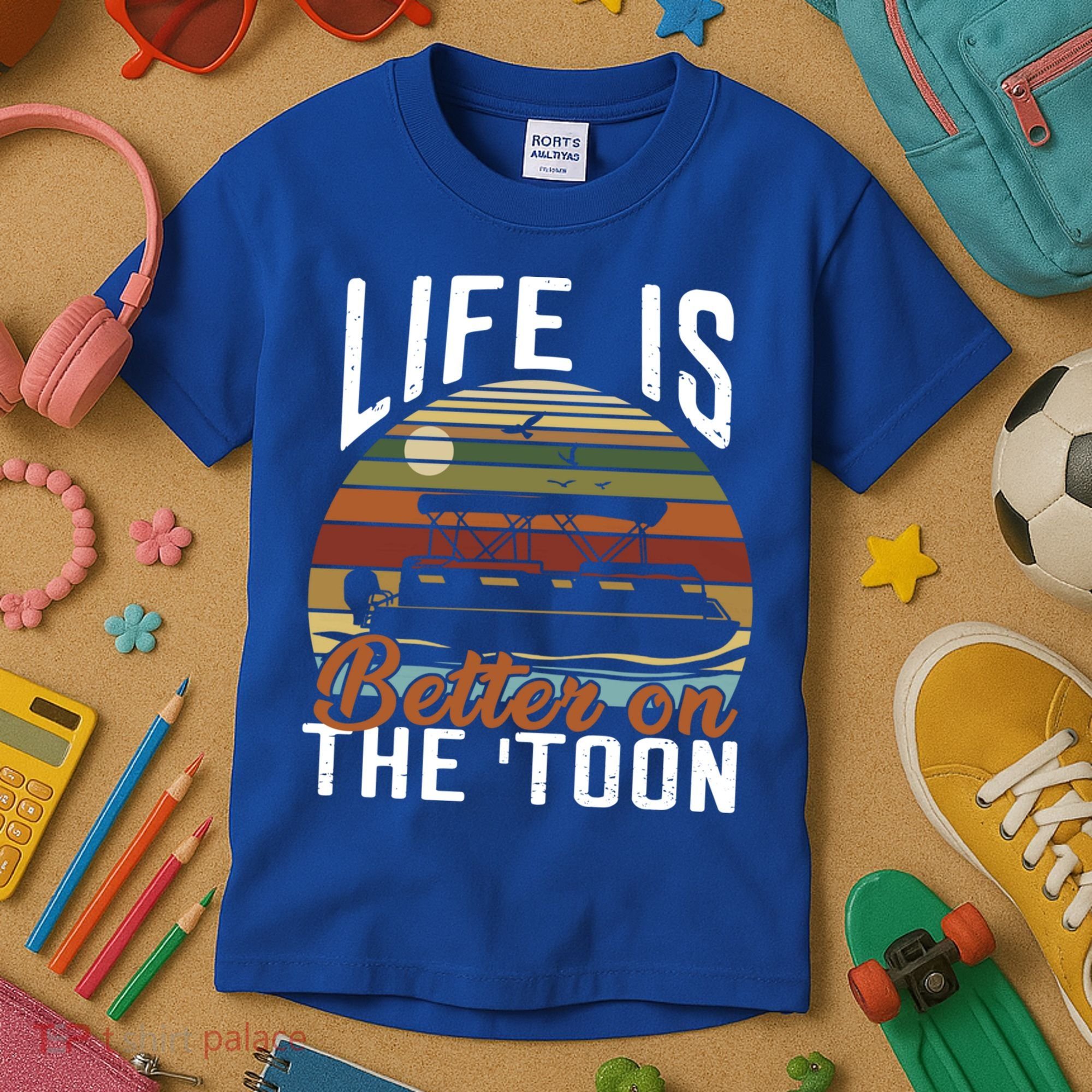 Life Is Better On The Toon Pontoon Boat Boating Fathers Day Meaningful Gift Kids T-Shirt