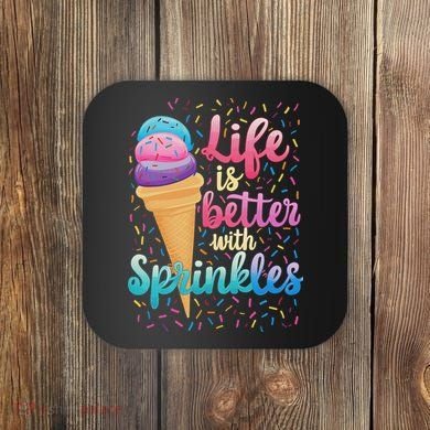 Life Is Better With Sprinkles Cute Sweet Ice Cream Summer Coaster