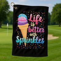 Life Is Better With Sprinkles Cute Sweet Ice Cream Summer Golf Towel thumb 1