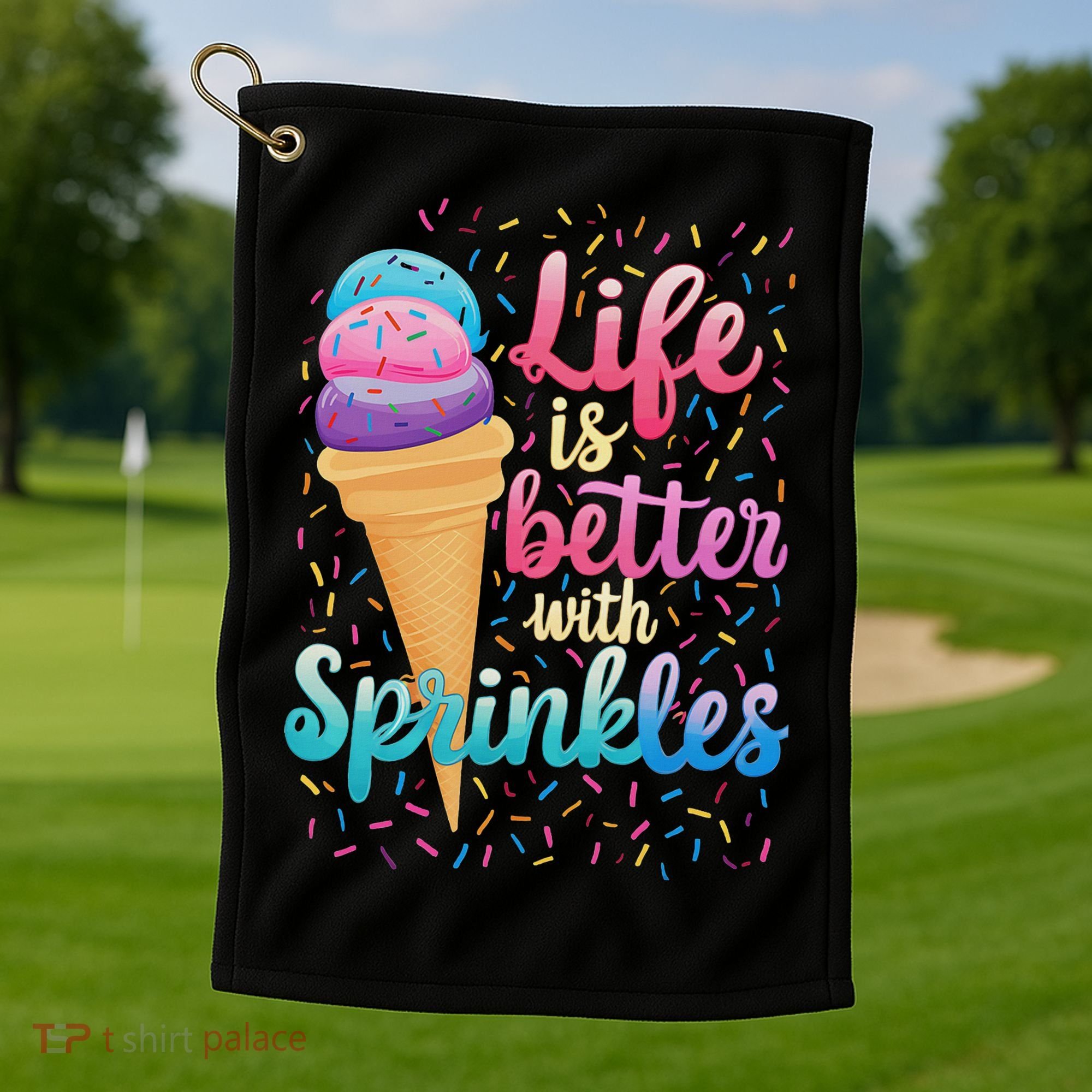 Life Is Better With Sprinkles Cute Sweet Ice Cream Summer Golf Towel