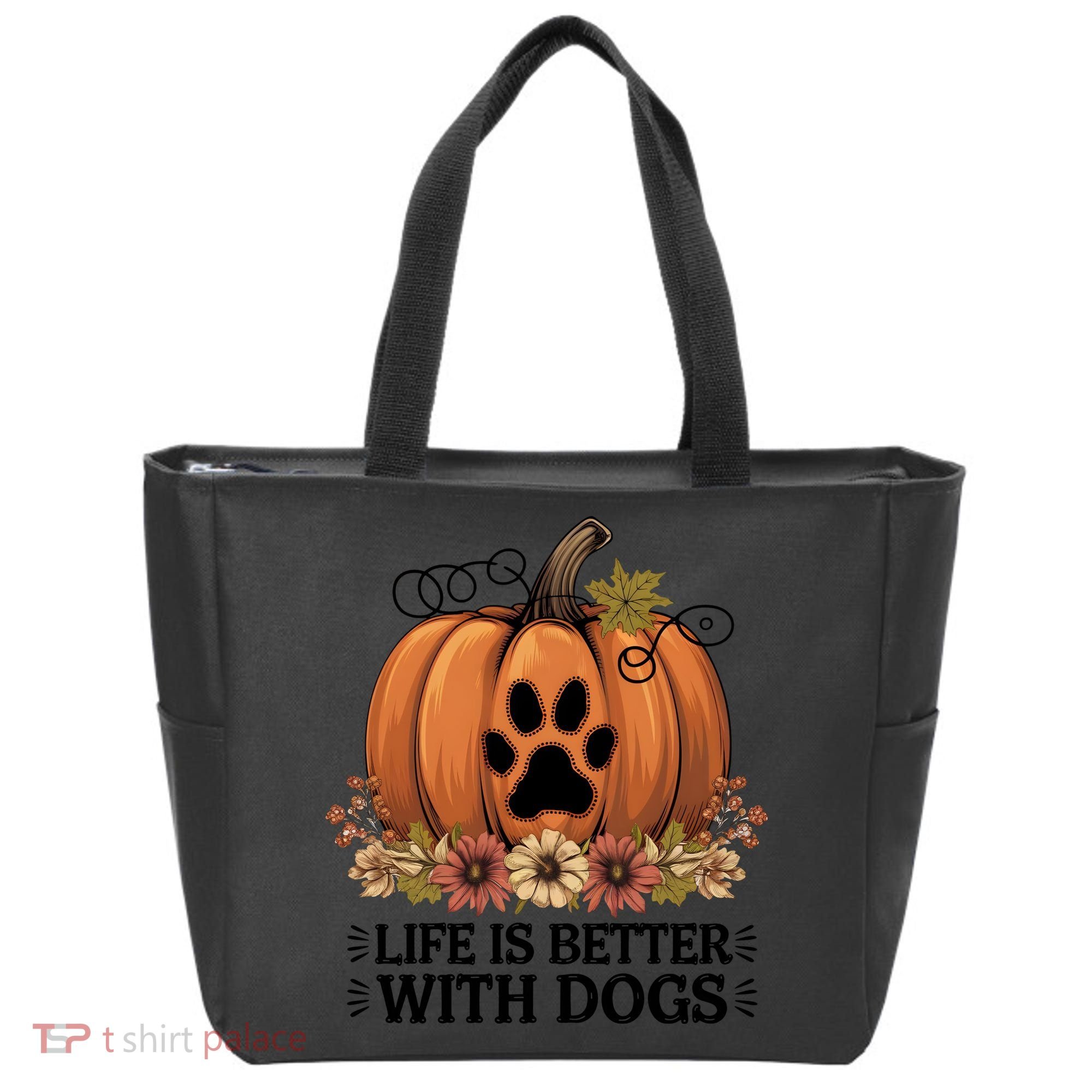 Life Is Better With Dogs Fall Pumpkins Tote Bag