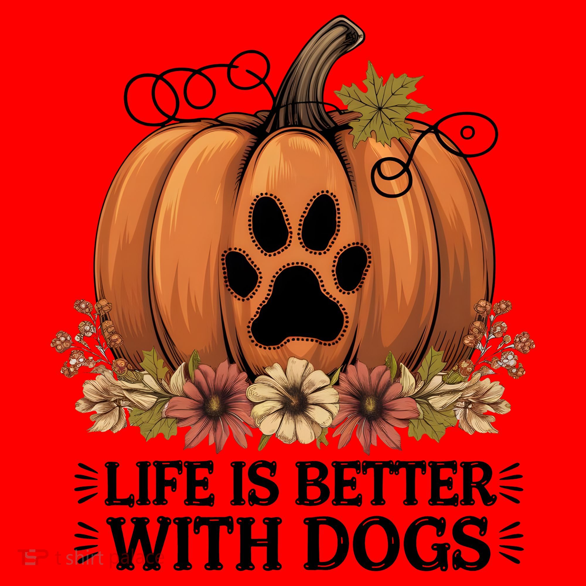 Life Is Better With Dogs Fall Pumpkins Santa Hat