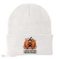 Life Is Better With Dogs Fall Pumpkins Beanie thumb 0