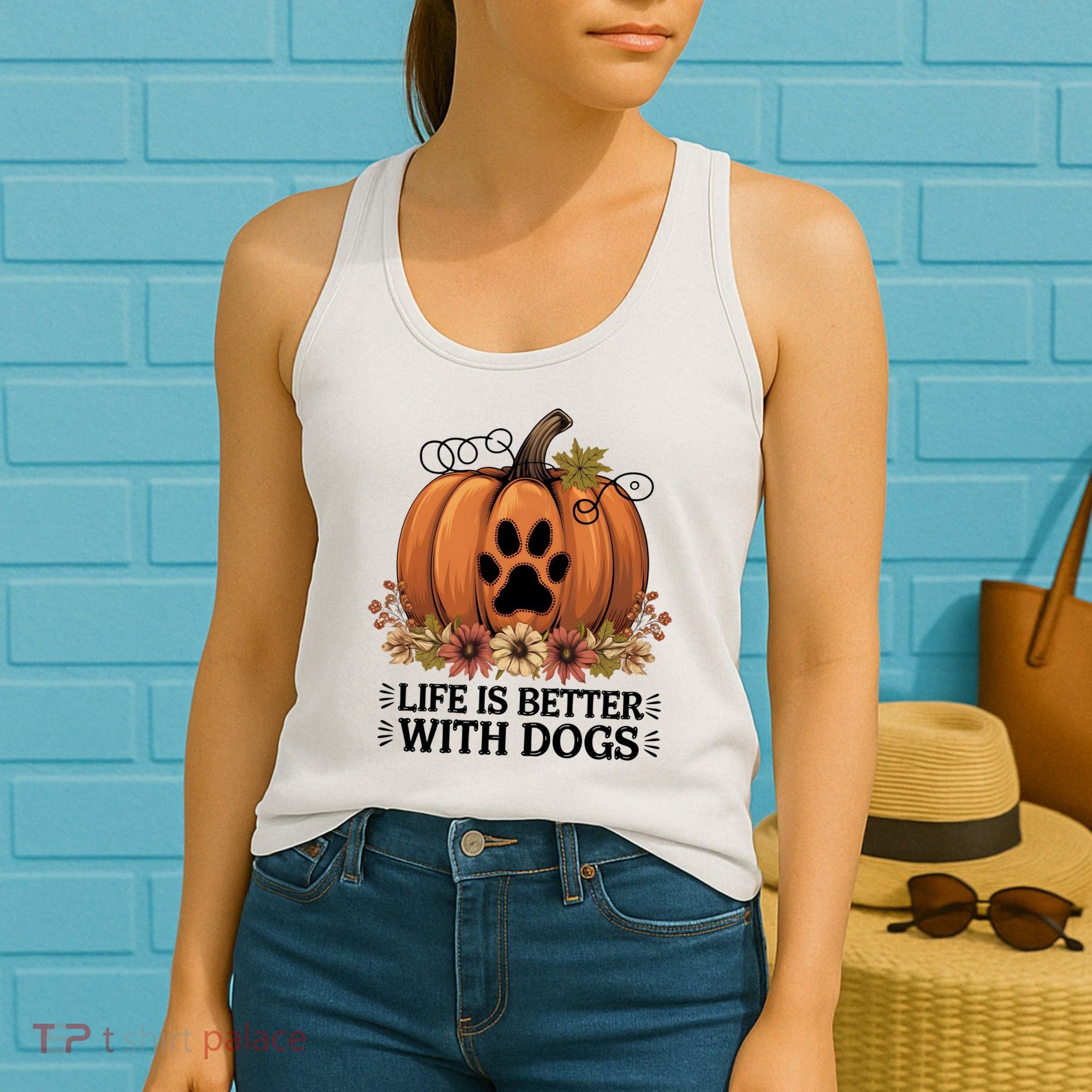 Life Is Better With Dogs Fall Pumpkins Women's Tank Top