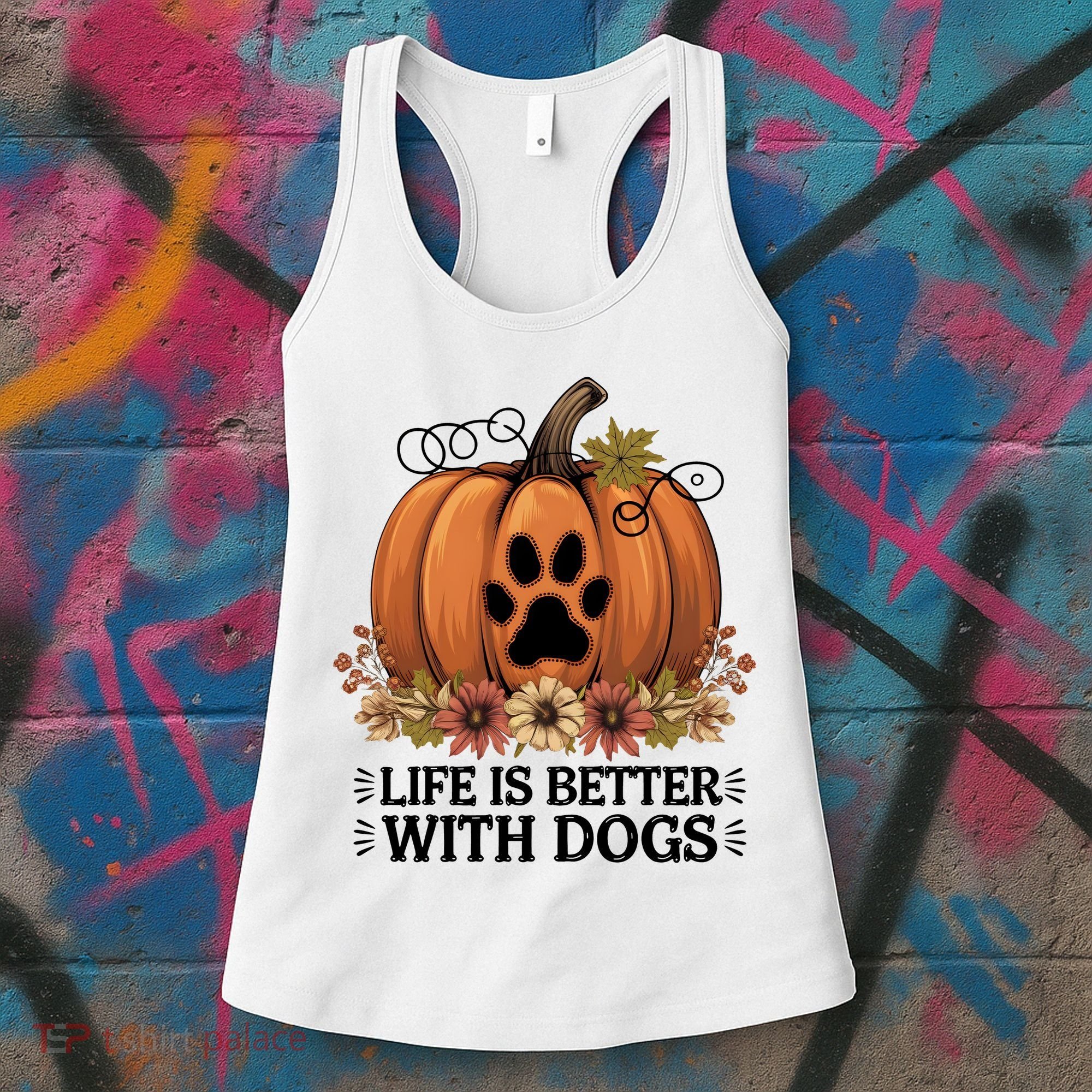 Life Is Better With Dogs Fall Pumpkins Women's Tank Top