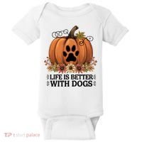 Life Is Better With Dogs Fall Pumpkins Baby Bodysuit thumb 0