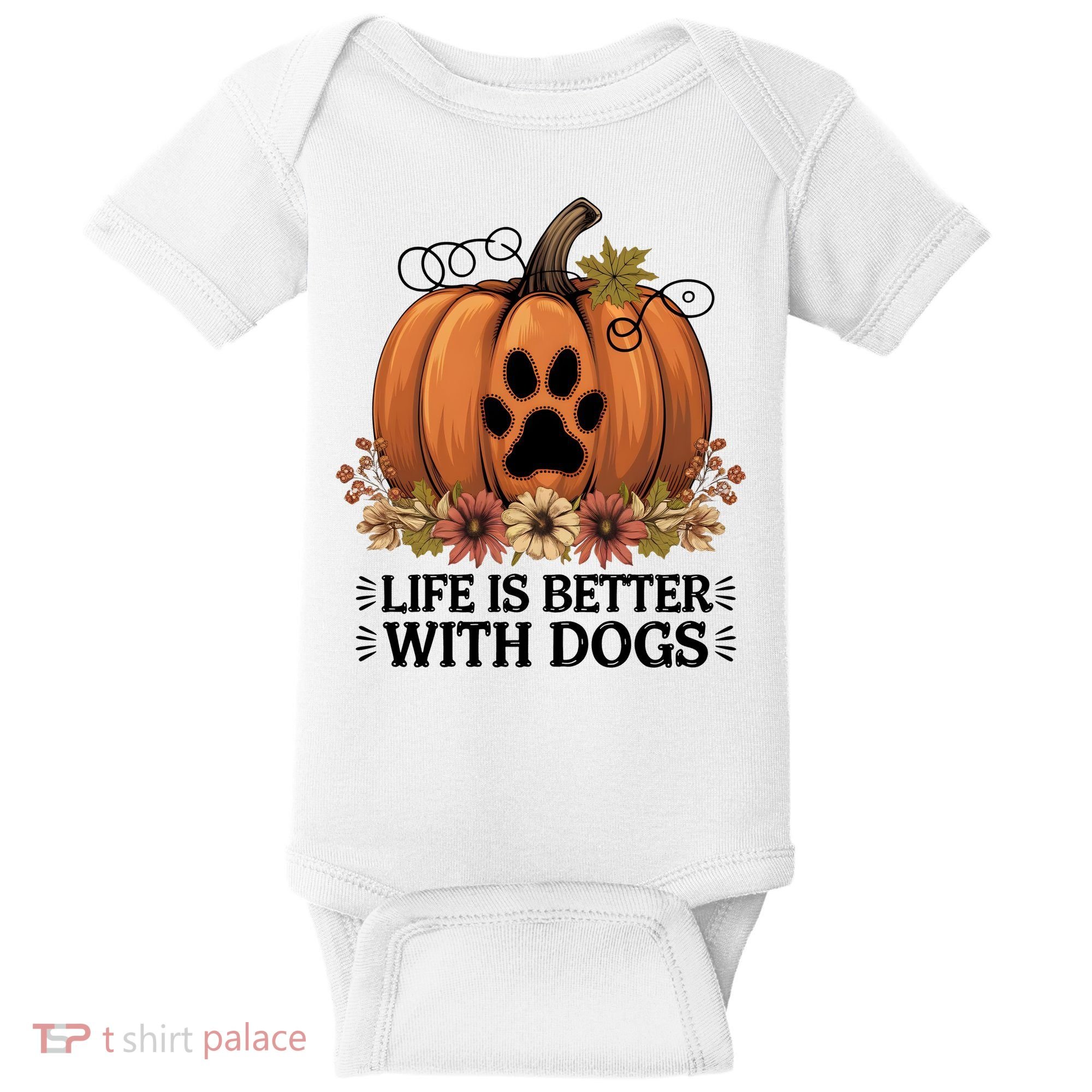 Life Is Better With Dogs Fall Pumpkins Baby Bodysuit