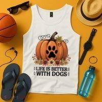 Life Is Better With Dogs Fall Pumpkins Tank Top thumb 4
