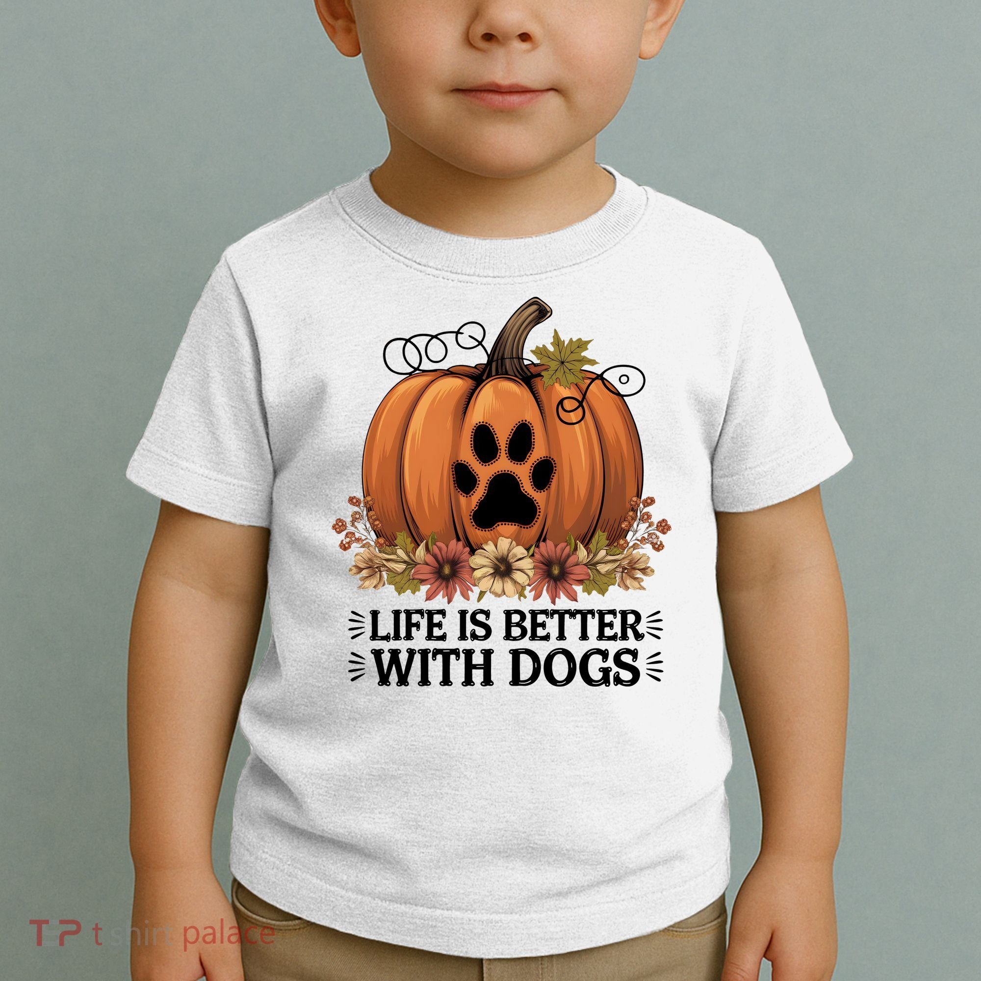 Life Is Better With Dogs Fall Pumpkins Toddler T-Shirt