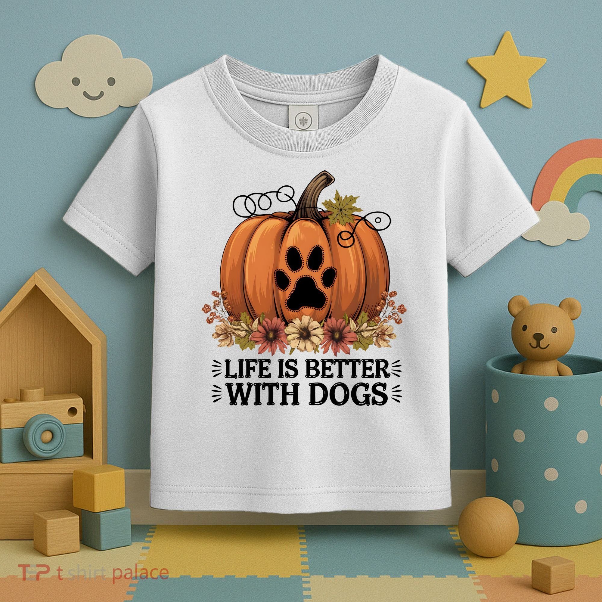 Life Is Better With Dogs Fall Pumpkins Toddler T-Shirt