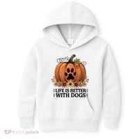 Life Is Better With Dogs Fall Pumpkins Kids Hoodie thumb 0