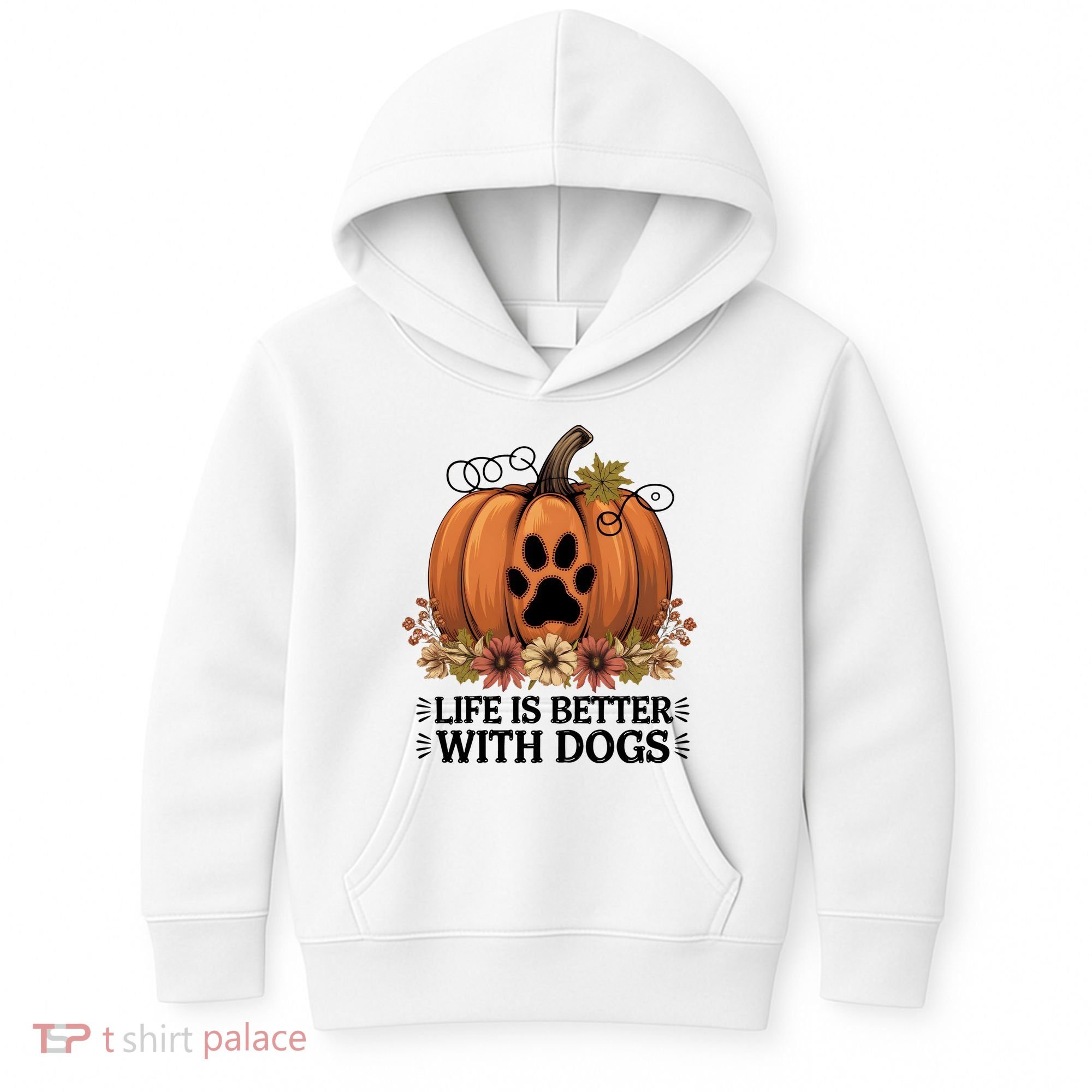 Life Is Better With Dogs Fall Pumpkins Kids Hoodie