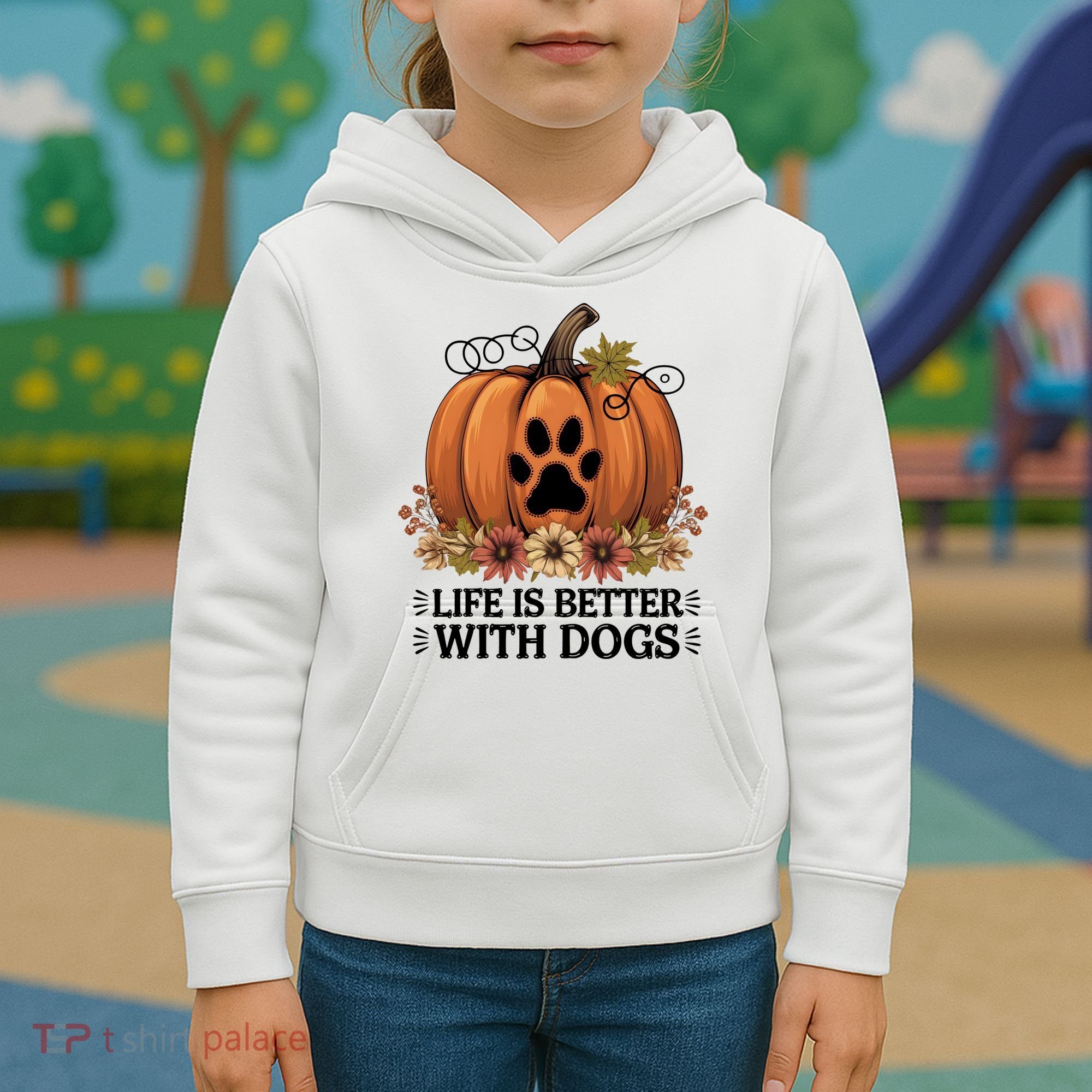 Life Is Better With Dogs Fall Pumpkins Kids Hoodie