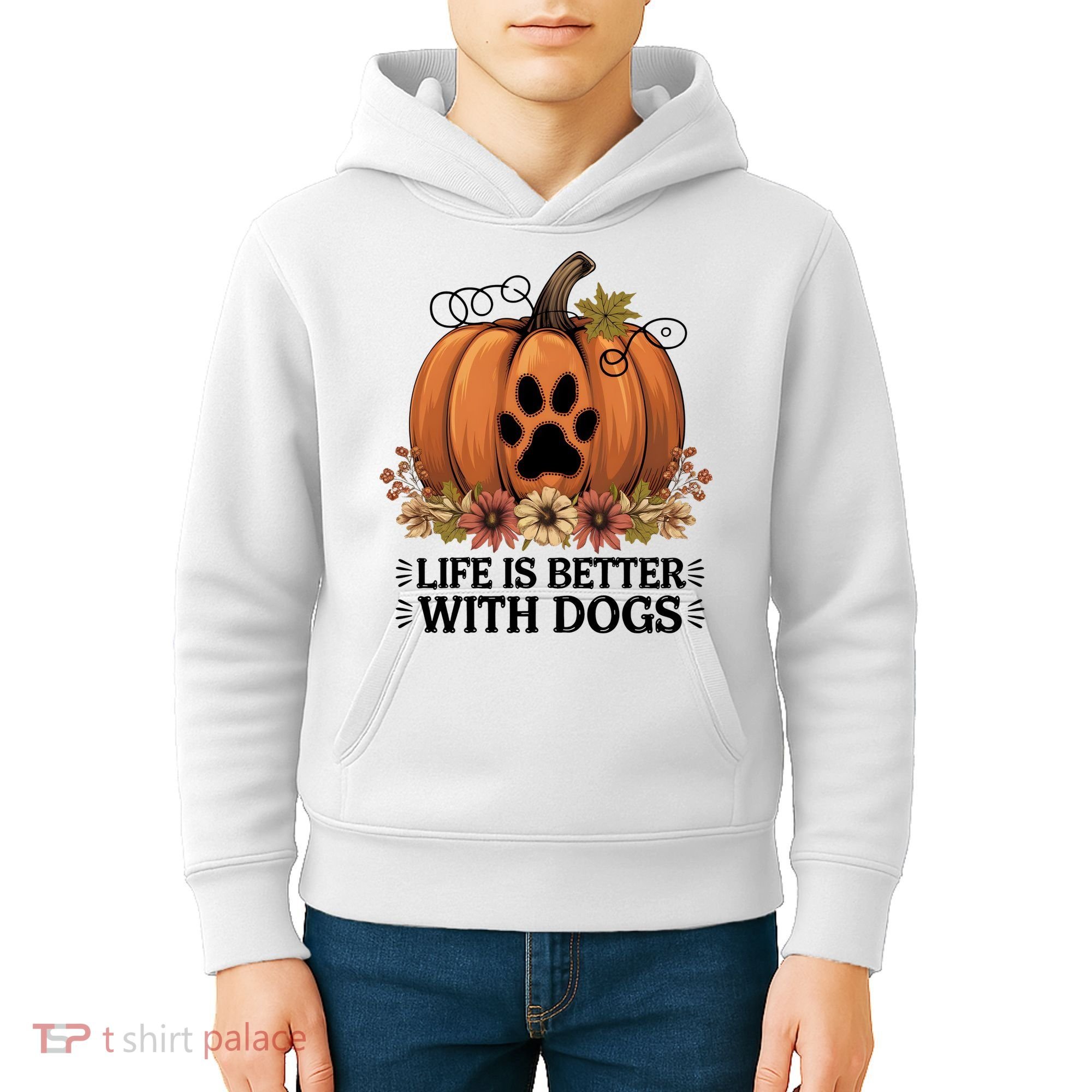 Life Is Better With Dogs Fall Pumpkins Kids Hoodie