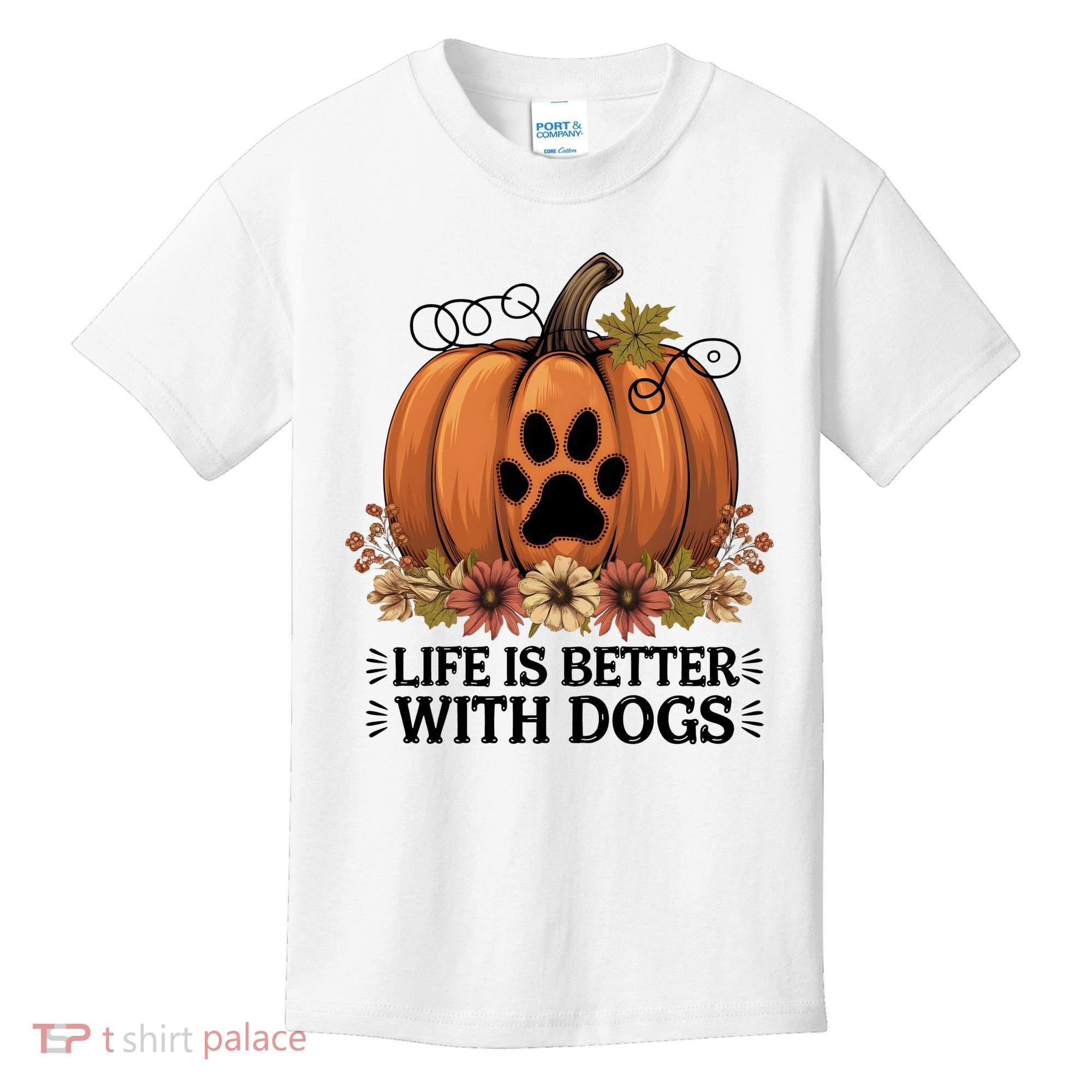 Life Is Better With Dogs Fall Pumpkins Kids T-Shirt