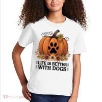 Life Is Better With Dogs Fall Pumpkins Kids T-Shirt thumb 2