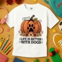 Life Is Better With Dogs Fall Pumpkins Kids T-Shirt thumb 3