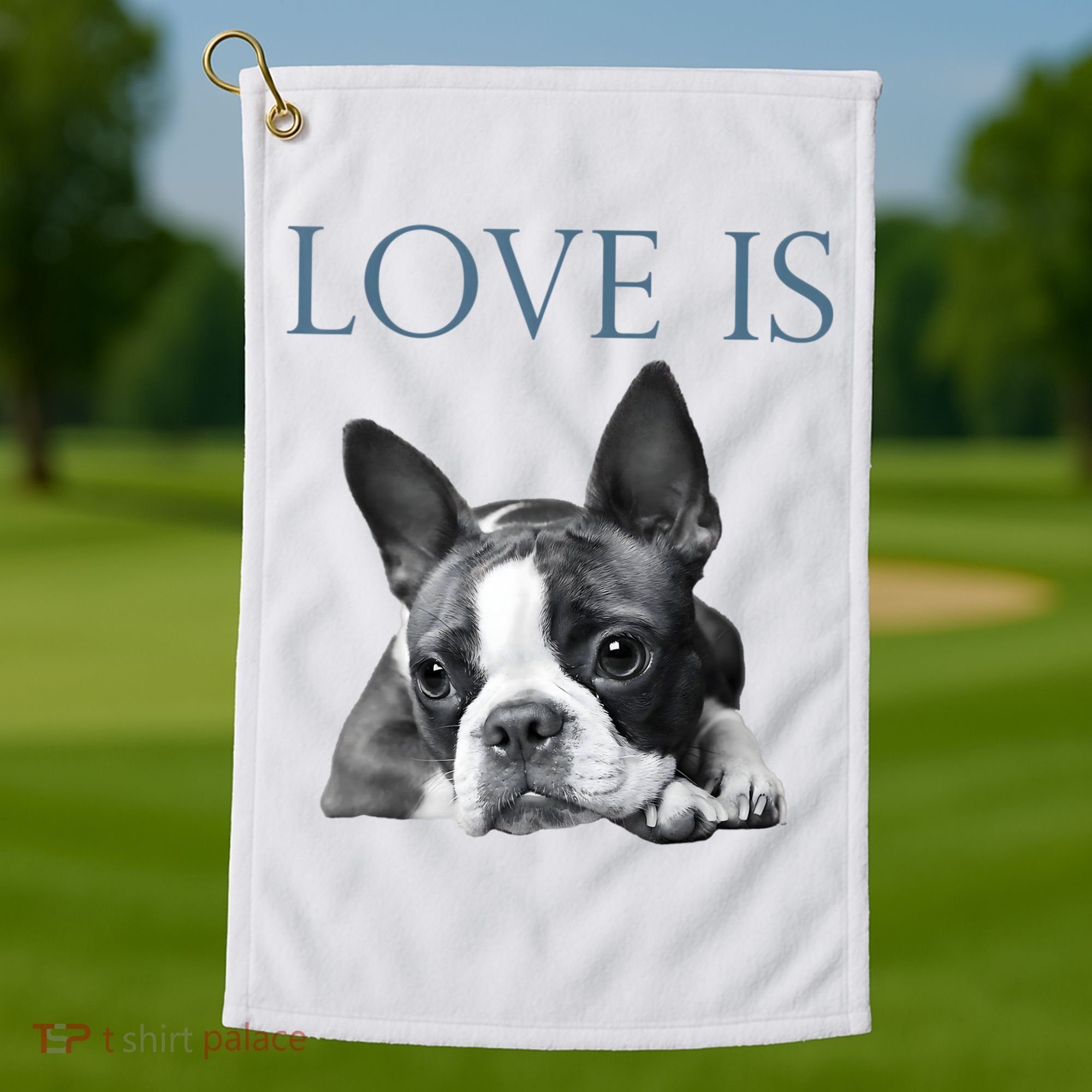 Love Is Boston Terrier Bostie Golf Towel