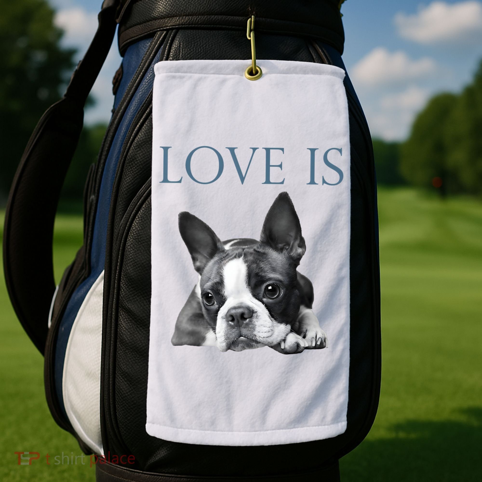 Love Is Boston Terrier Bostie Golf Towel