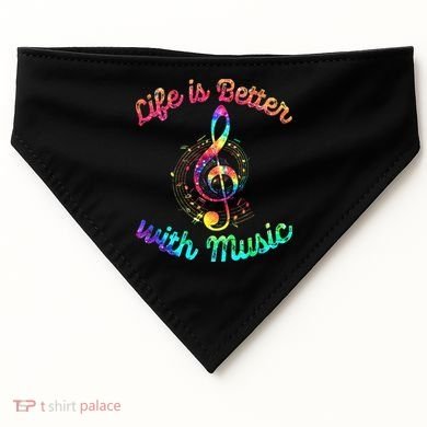 Life Is Better With Music Notes Symbol Tie Dye Musician USA-Made Doggie Bandana