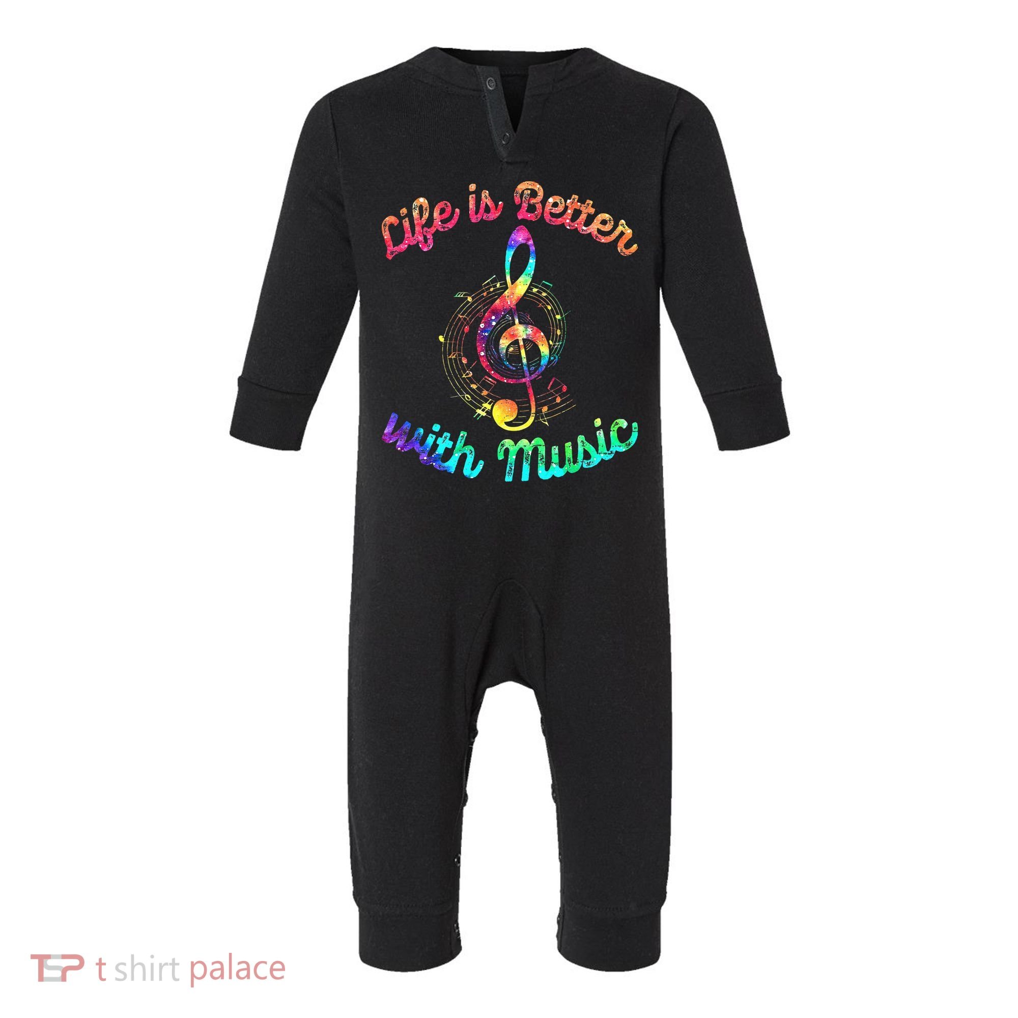 Life Is Better With Music Notes Symbol Tie Dye Musician Infant Fleece One Piece