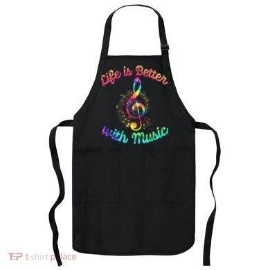 Life Is Better With Music Notes Symbol Tie Dye Musician Apron