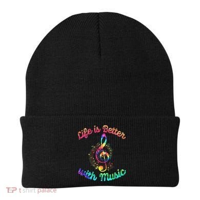 Life Is Better With Music Notes Symbol Tie Dye Musician Beanie