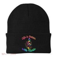Life Is Better With Music Notes Symbol Tie Dye Musician Beanie thumb 0
