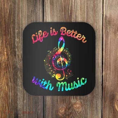 Life Is Better With Music Notes Symbol Tie Dye Musician Coaster