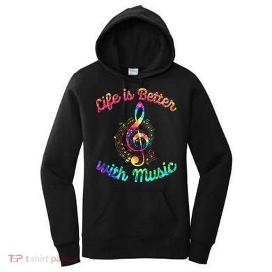 Life Is Better With Music Notes Symbol Tie Dye Musician Women's Hoodie
