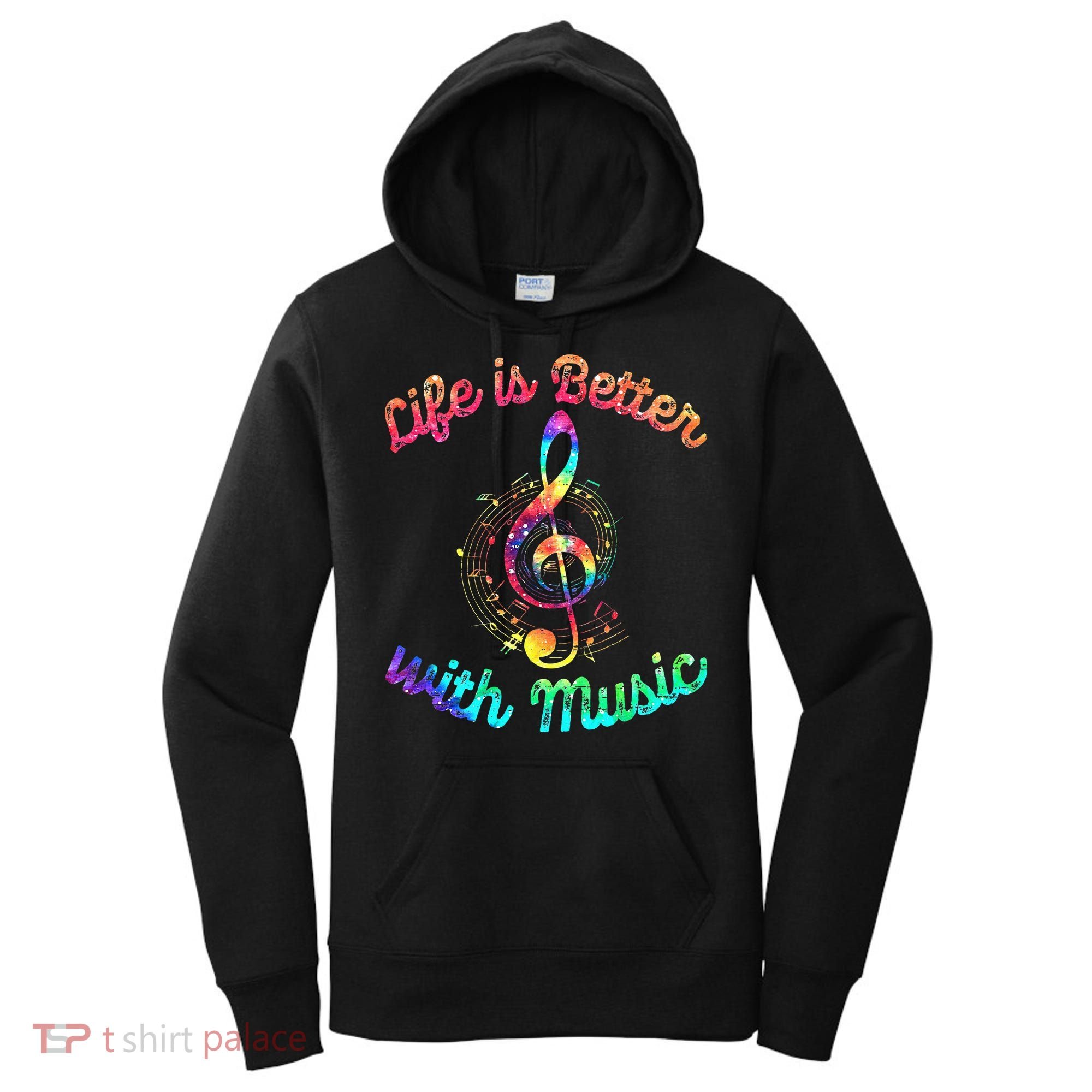 Life Is Better With Music Notes Symbol Tie Dye Musician Women's Hoodie
