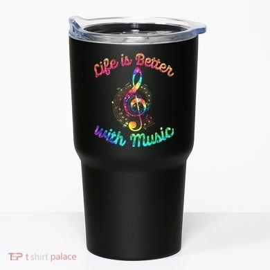 Life Is Better With Music Notes Symbol Tie Dye Musician Tumbler