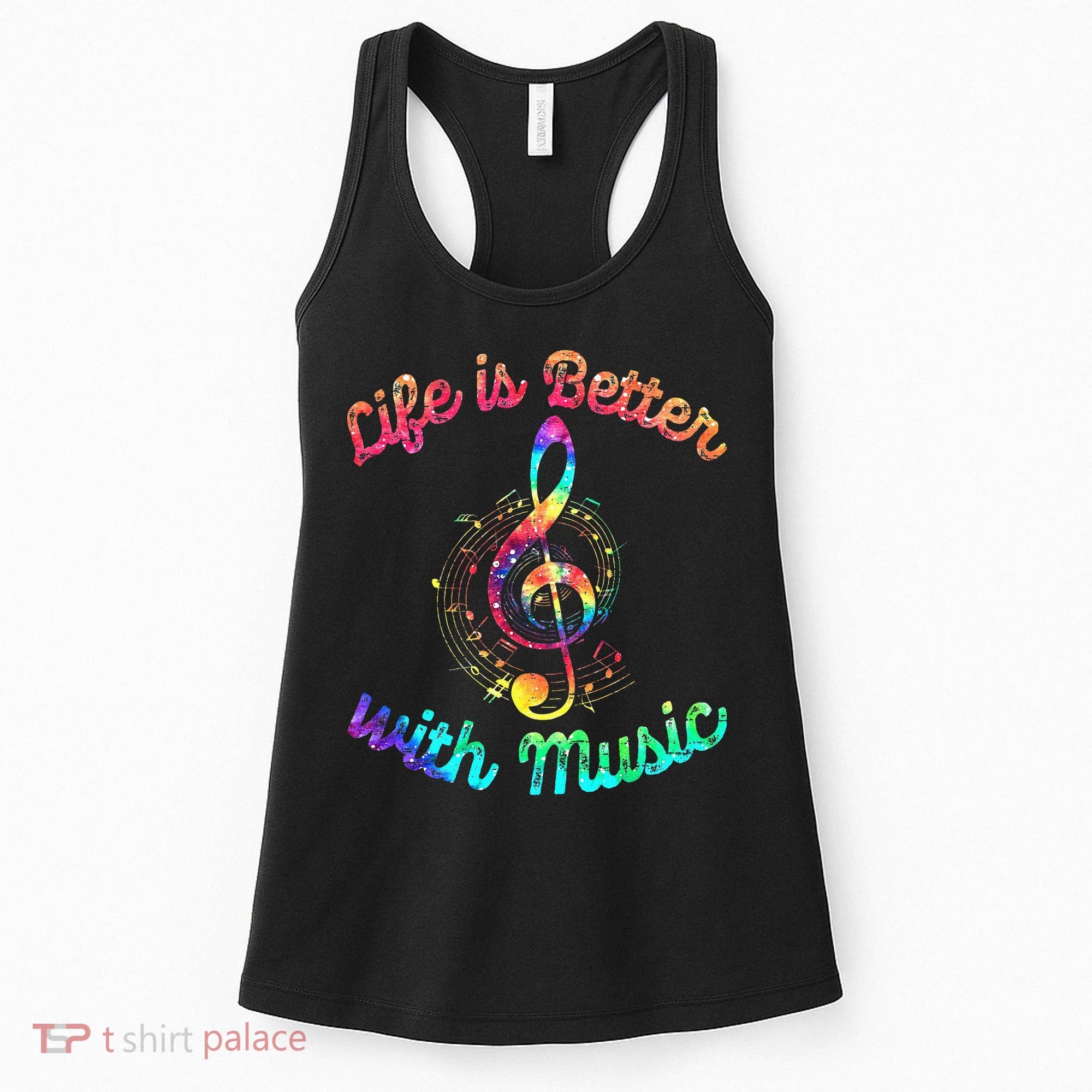 Life Is Better With Music Notes Symbol Tie Dye Musician Women's Tank Top