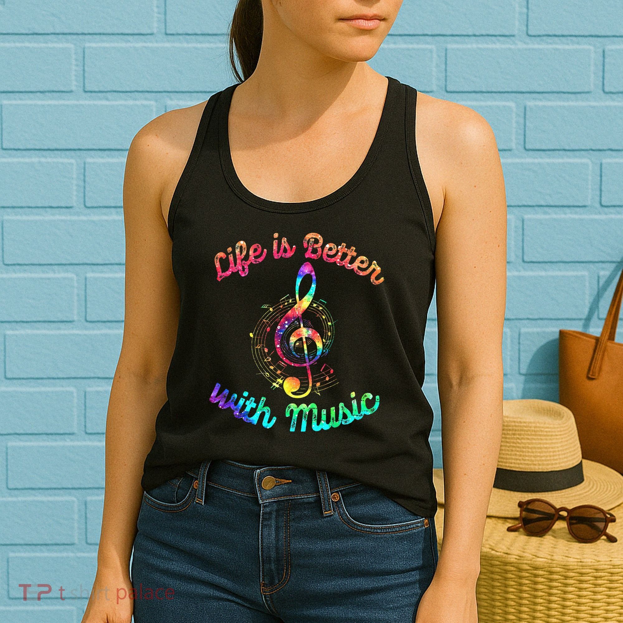 Life Is Better With Music Notes Symbol Tie Dye Musician Women's Tank Top