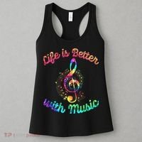 Life Is Better With Music Notes Symbol Tie Dye Musician Women's Tank Top thumb 3