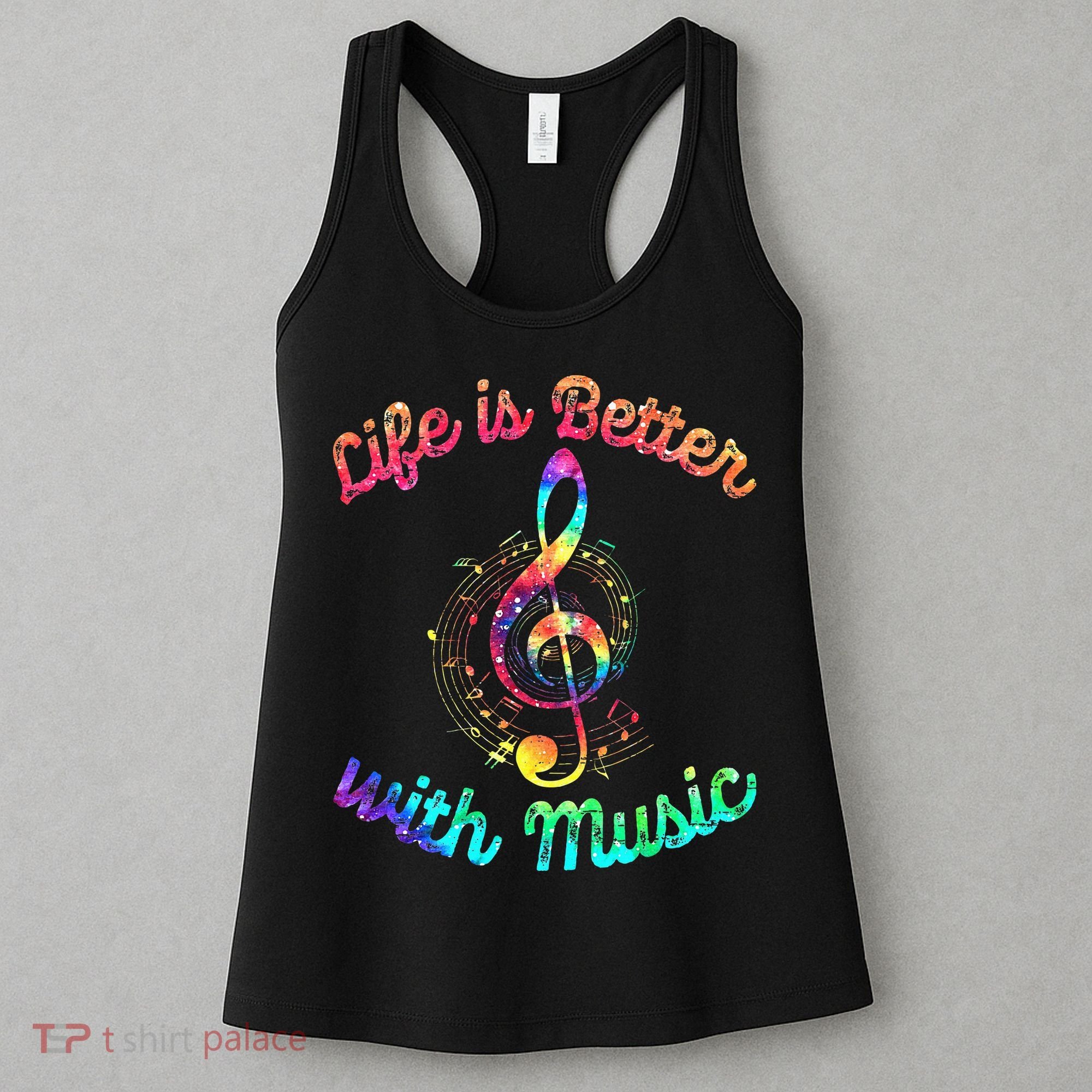 Life Is Better With Music Notes Symbol Tie Dye Musician Women's Tank Top