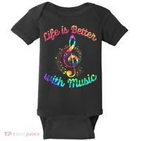 Life Is Better With Music Notes Symbol Tie Dye Musician Baby Bodysuit thumb 0