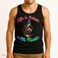 Life Is Better With Music Notes Symbol Tie Dye Musician Tank Top thumb 3