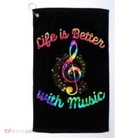 Life Is Better With Music Notes Symbol Tie Dye Musician Golf Towel thumb 0