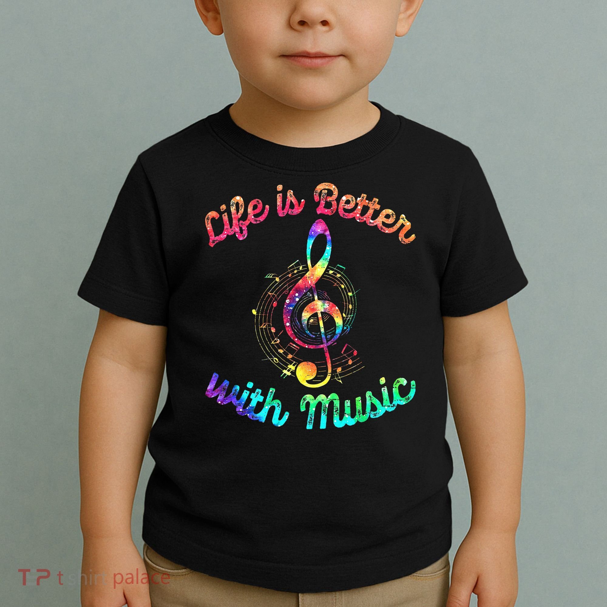 Life Is Better With Music Notes Symbol Tie Dye Musician Toddler T-Shirt