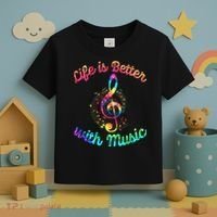 Life Is Better With Music Notes Symbol Tie Dye Musician Toddler T-Shirt thumb 3