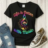 Life Is Better With Music Notes Symbol Tie Dye Musician Women's T-Shirt thumb 3