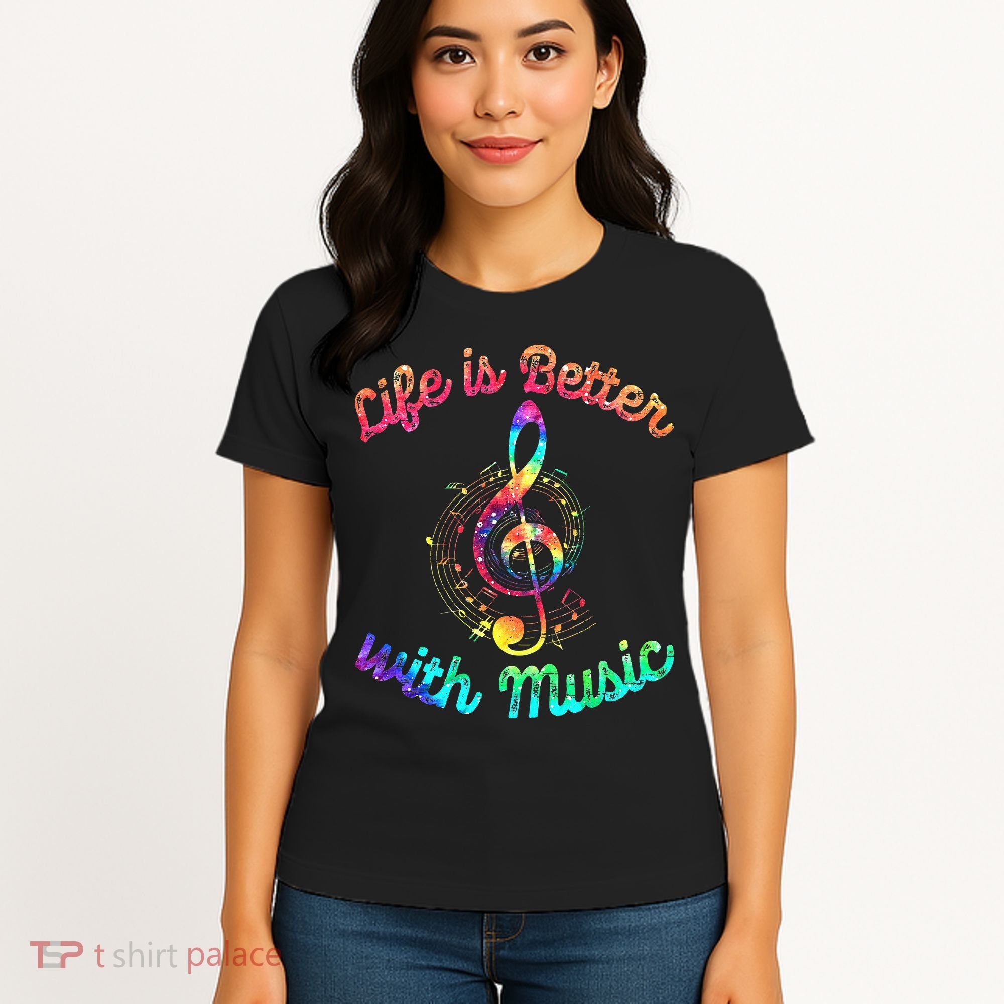 Life Is Better With Music Notes Symbol Tie Dye Musician Women's T-Shirt
