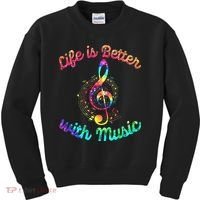 Life Is Better With Music Notes Symbol Tie Dye Musician Kids Sweatshirt thumb 0