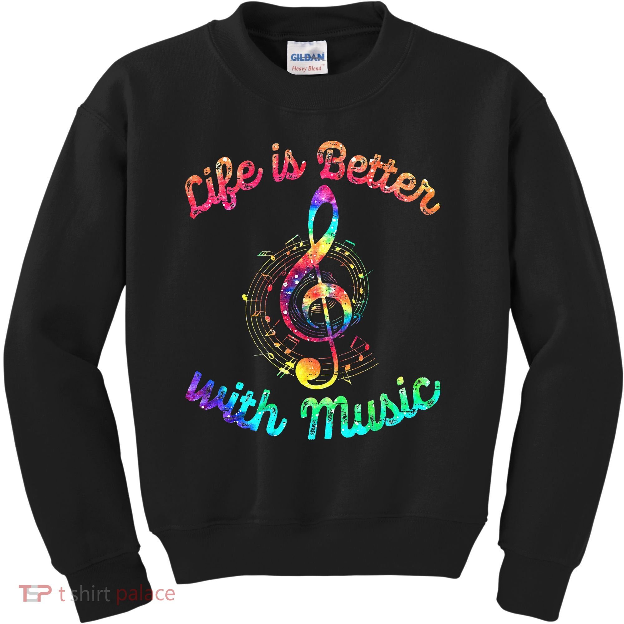 Life Is Better With Music Notes Symbol Tie Dye Musician Kids Sweatshirt