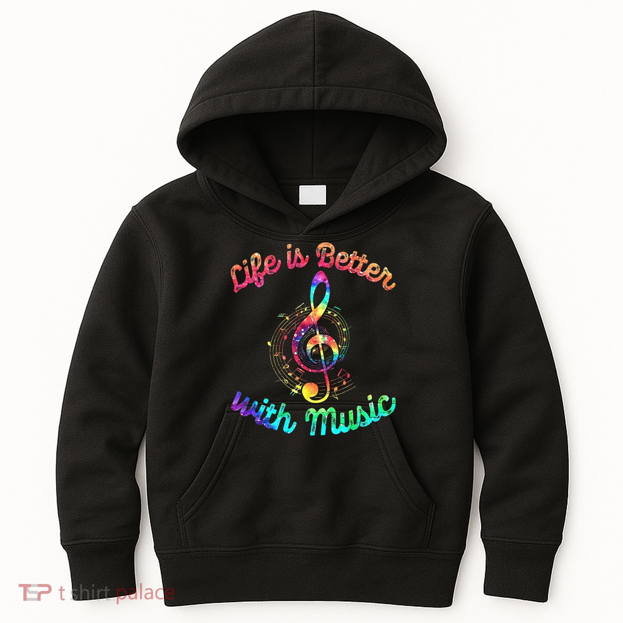 Life Is Better With Music Notes Symbol Tie Dye Musician Kids Hoodie