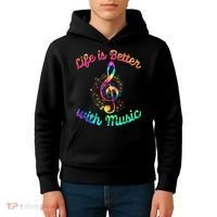 Life Is Better With Music Notes Symbol Tie Dye Musician Kids Hoodie thumb 4